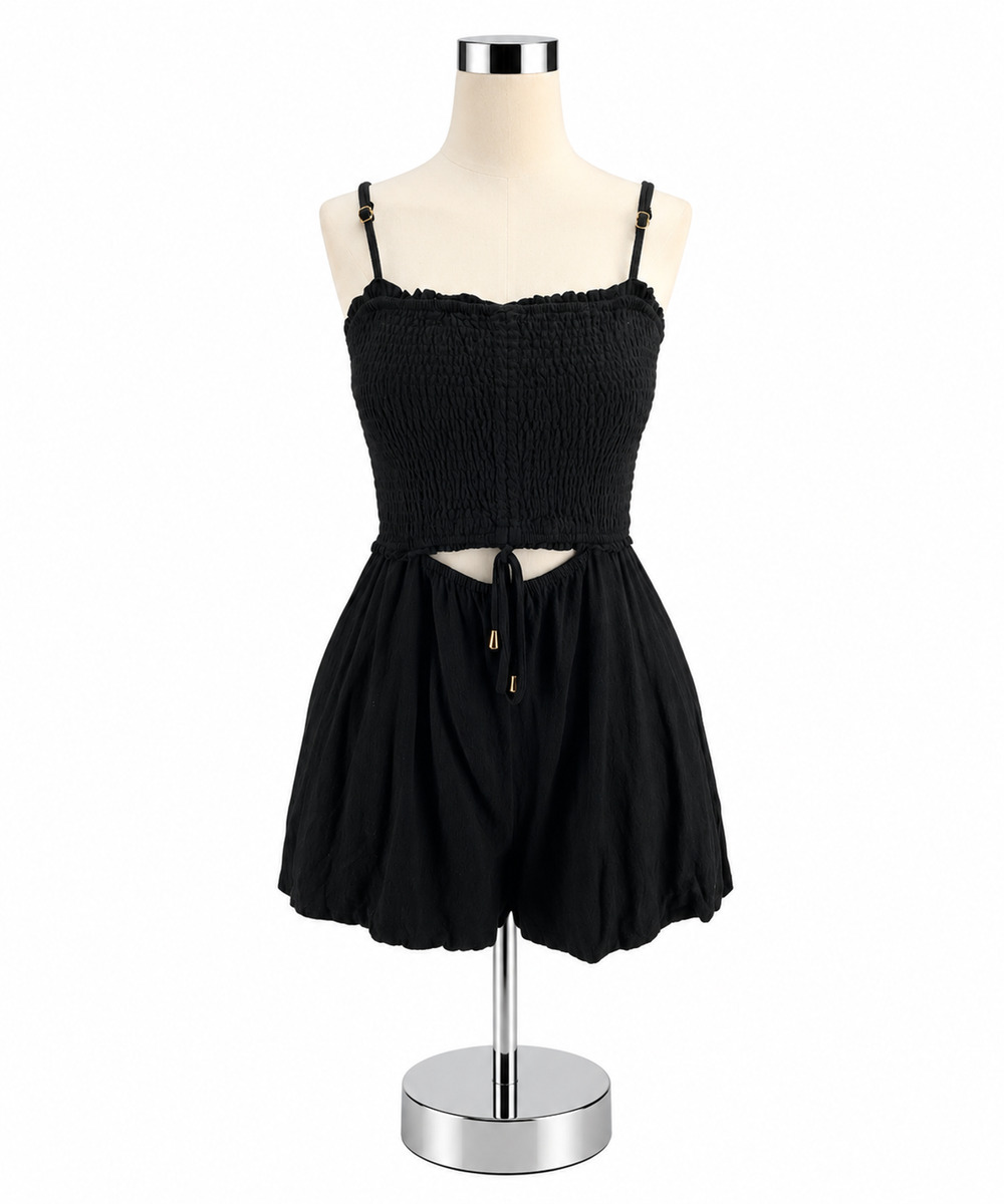 Allie Rose Women's Black Cotton Linen Cutout Romper - Size Small